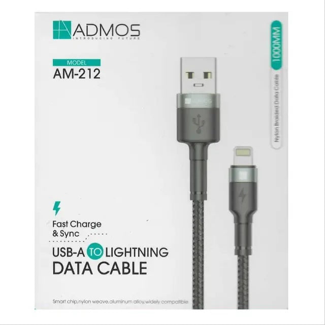 كابل بيانات USB-A إلى Lightning - نايلون مضفر بطول 1 متر - ADMOS AM-212