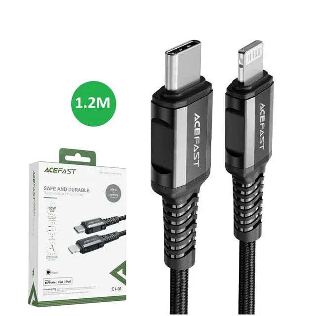 CABLE FOR IPHONE,IPAD,IPOD USB-C TO LIGHTNING 1.2M NYLON- ACEFAST C1-01