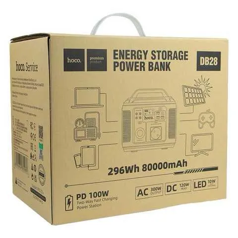 محطة شحن محمولة للتخييم والسفر بقوة 300 واط وسعة 80000 مللي أمبير/ساعة - Hoco DB28 
