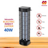 Moxedo electric insect zapper on a wooden surface with product details and brand logo.