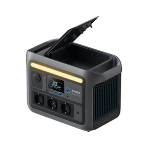 Anker power station with solar panel on a white background