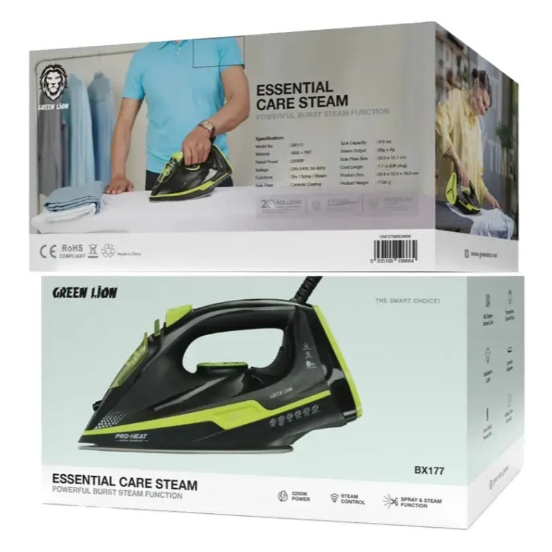 Essential Care Steam Iron 2200W - Green lion 6664