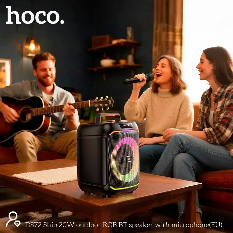 Rear view of the speaker showing the charging port and independent switch for the LED backlight.