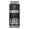 Digital coffee machine with conical burr grinder.