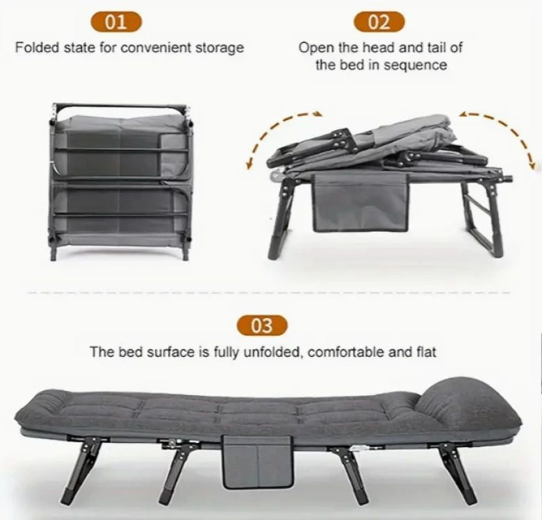 Close-up of storage pockets on Green Lion foldable camping bed