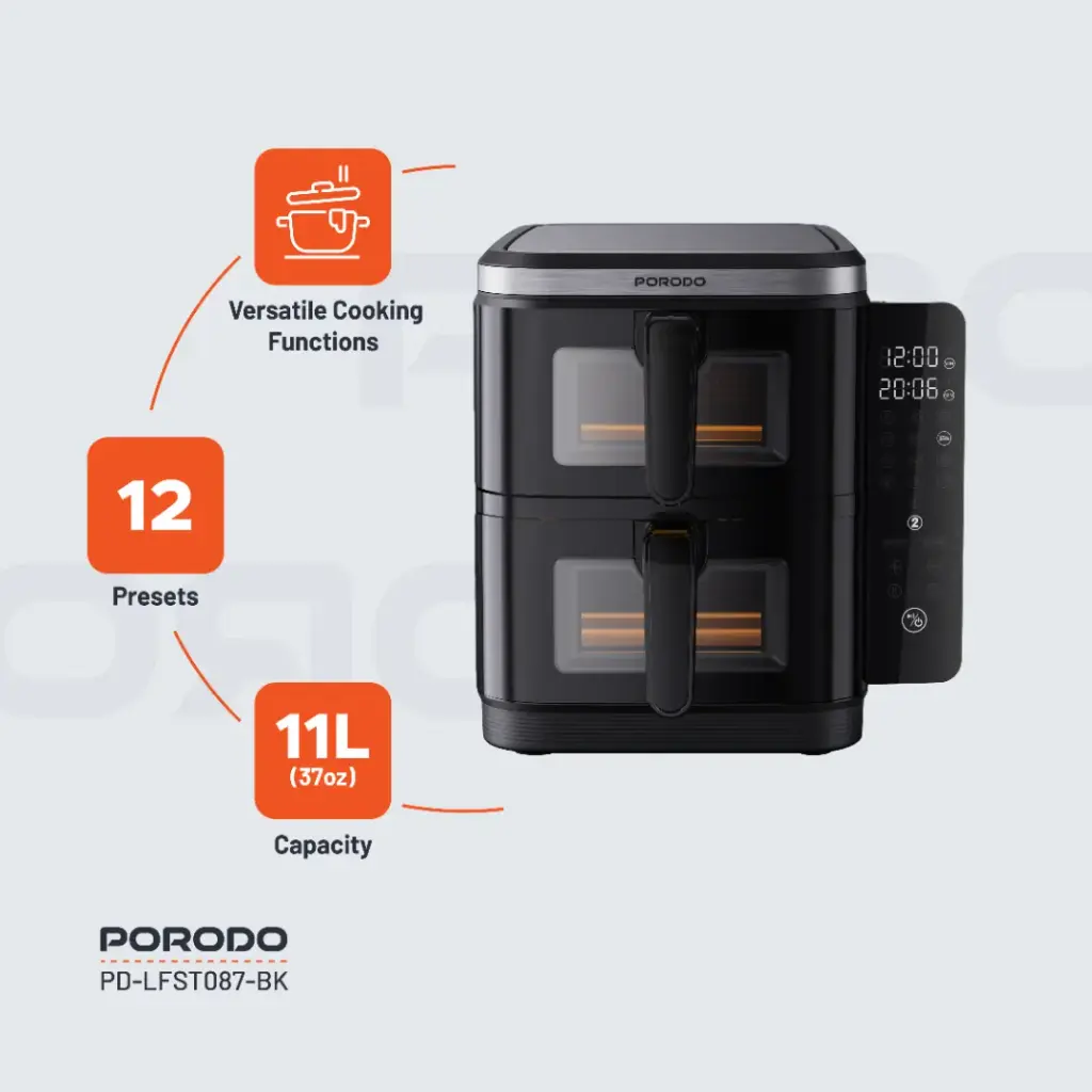 Double Stack Air Fryer with 12 Presets - Porodo 8499