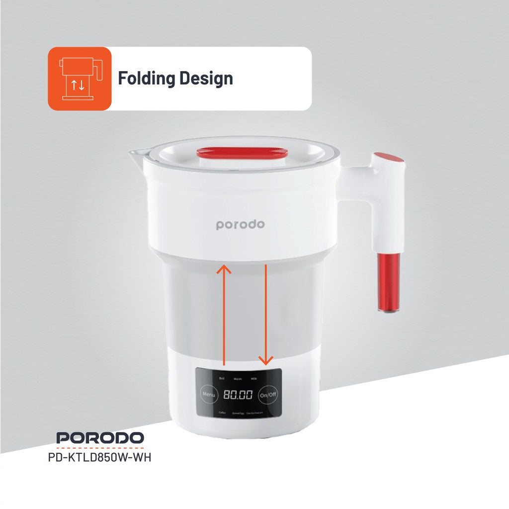 Porodo foldable electric kettle heating water on countertop