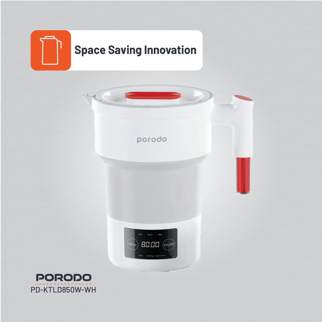 Porodo kettle with steam rising, showing rapid boil function