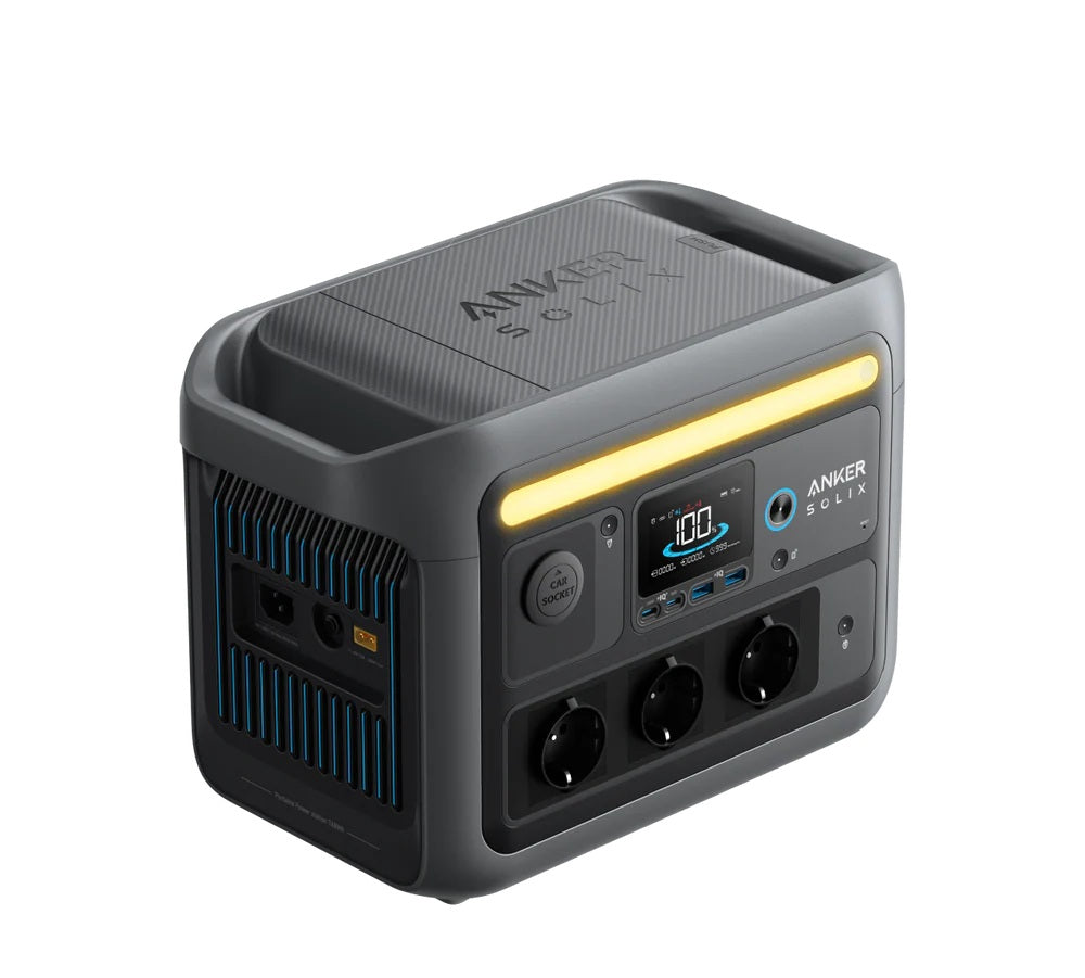 Close-up of HyperFlash AC charging cable plugging into the Anker SOLIX C800.