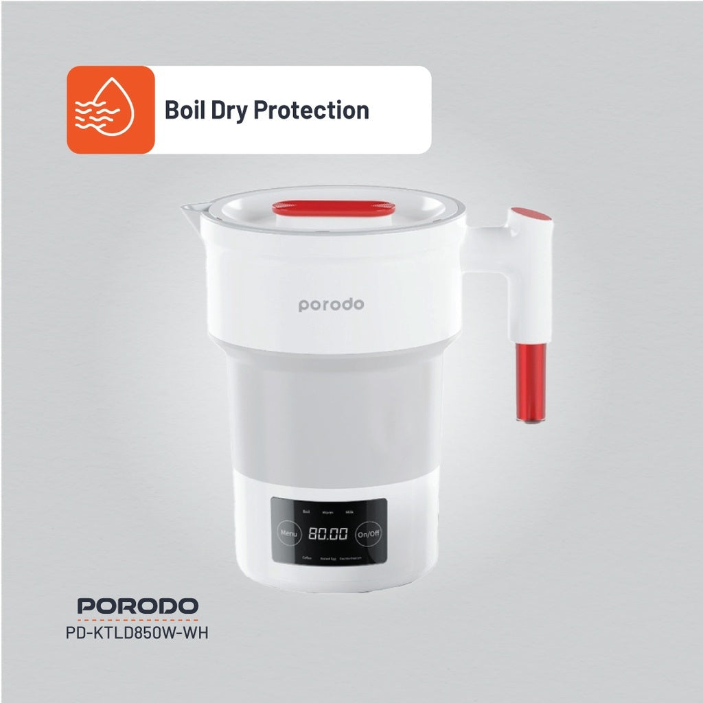 Side view of the folded Porodo electric kettle for travel