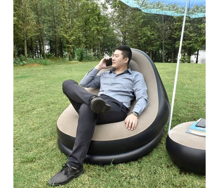 Generic Portable Inflatable Sofa With Footrest - Beige And Black