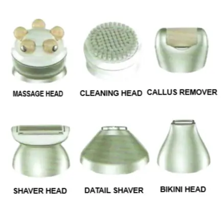 آلة إزالة شعر الوجه والجسم (للاستخدام الجاف والرطب، قابلة للغسل بمعيار IPX7، 6 رؤوس بديلة) - بورودو 7663 